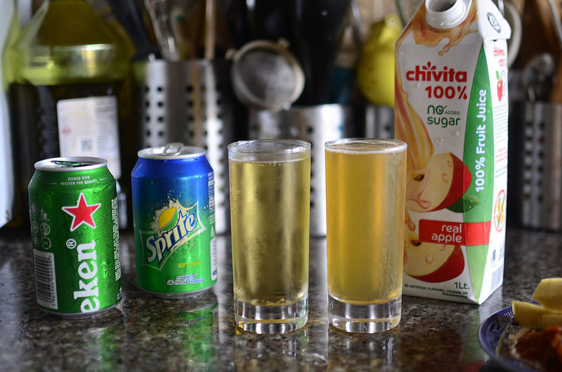 L: Shandy with Sprite; R - Shandy with Apple juice