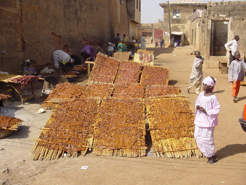 Kilishi drying in the sun